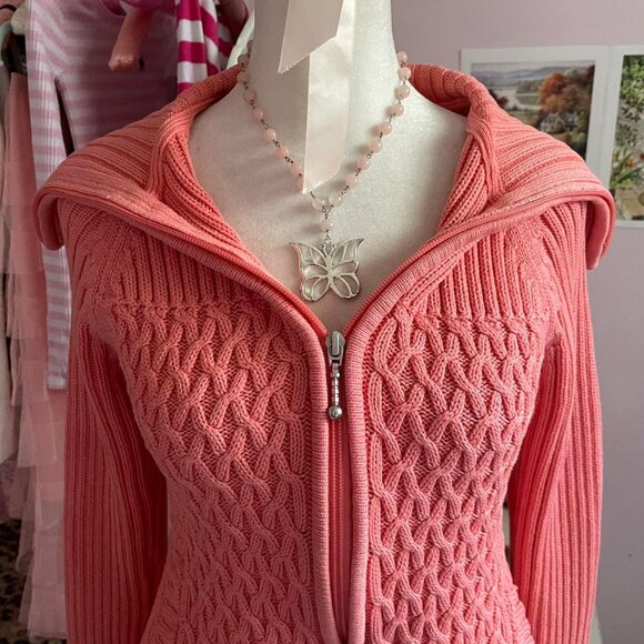Pink Cable-Knit Zip-Up Sweater - Picture 4 of 8